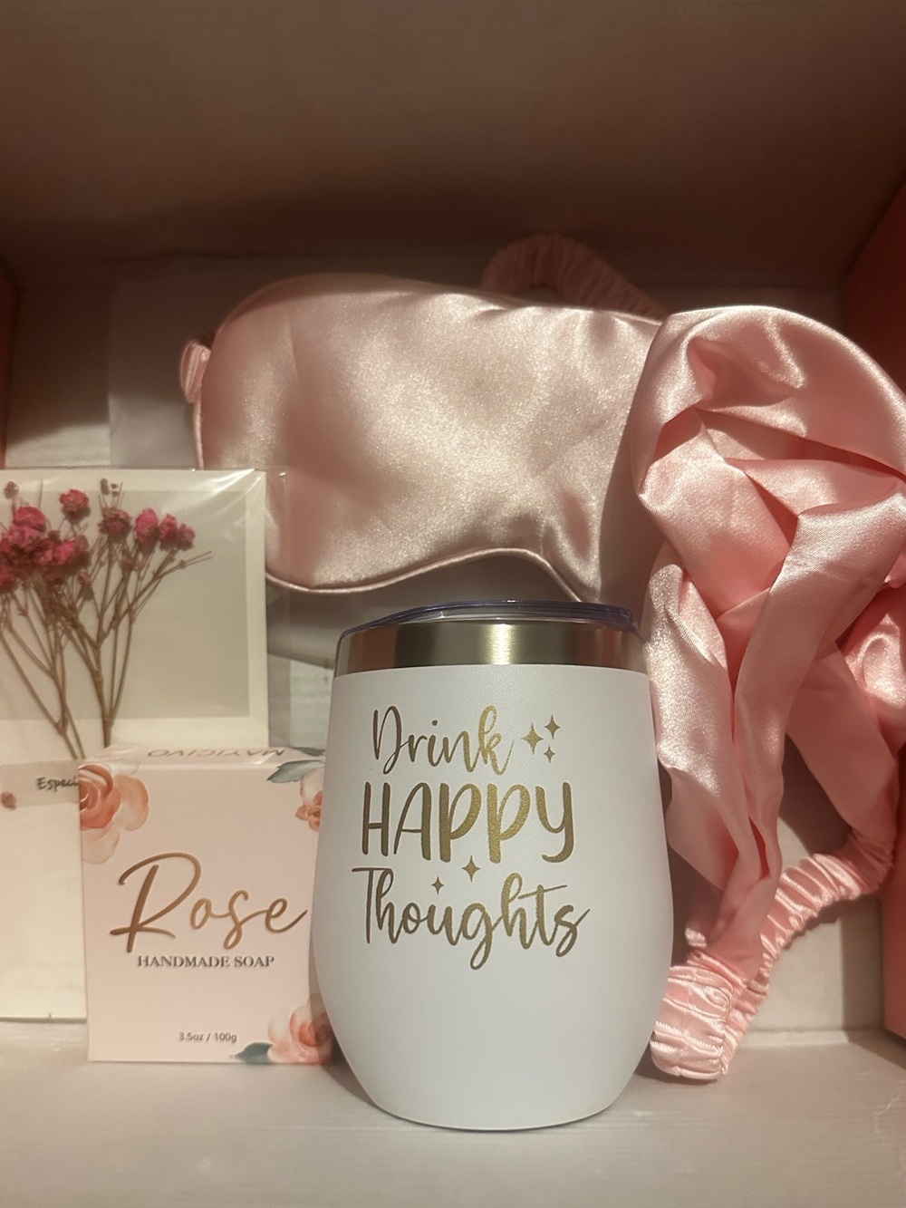 Amazon White & Pink Self-Care Gift Set with Gold Script Tumbler
